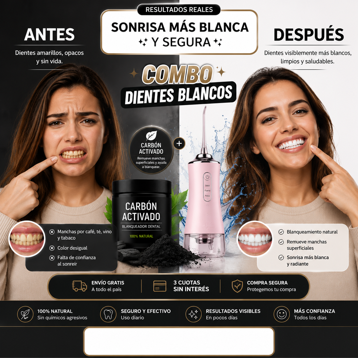 Antes y despu&eacute;s: dientes m&aacute;s blancos con el Combo Dientes Blancos